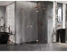 Mexen Lunar, L pravý polkruhový sprchový kút 90 x 80 cm, 8mm číre sklo, profil medená matná, 833L-090P-080L-65-00