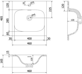 Mexen Vela, umývadlo zapustené do dosky, 46 × 46,5 cm, biela lesklá, 25234500