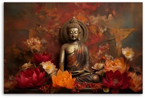 Gario Obraz na plátne Socha meditujúceho Budhu a farebné kvety Rozmery: 60 x 40 cm