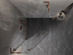 Mexen Lunar, L päťuholníkový sprchový kút naklápací doľava 80 x 100 cm, 8mm číre sklo, profil ružové zlato, 831L-080L-100P-60-00-L