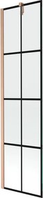 Mexen Next, 1-krídlová vaňová zástena 50 x 150 cm, 6mm číre sklo - čierny vzor, medená matná, 895-050-000-00-70-77