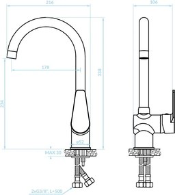 Kuchinox Luga, stojanková drezová batéria s U-tvarovaným výtokom, chrómová, LAV-BQL_068D