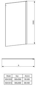 Deante Hiacynt, bočná stena ku sprchovému kútu Hiacynt 90x200 cm, 8mm číre sklo s EasyClean, chrómový profil, KTC_031S
