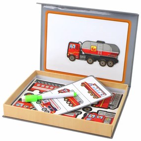 Lean Toys Sada edukačných magnetických puzzle – Hasičské vozidlá