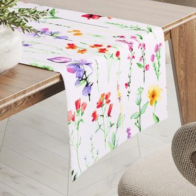 Biante Bavlnený behúň na stôl Sandra SA-492 Kvetovaná lúka na bielom 45x180 cm