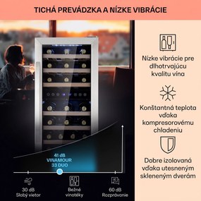 Klarstein Vinamour 33 Duo, vinotéka, 89 l, 33 fliaš, 2 zóny, 5-18°C, dotykové ovládanie