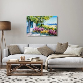 Obraz záhradky pred domom, olejomaľba (90x60 cm)