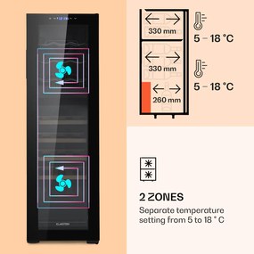 Klarstein Bovella 27 Duo+, dvojzónová vinotéka, 74 l, 27 fliaš, sklenené dvierka