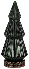 Tmavozelený sklenený dekoračný svietiaci stromček LED Tree - Ø 13*23 cm