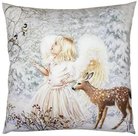 Bielo-sivá obliečka na vankúš Anjelik s kolouškom a vtáčikmi - 45*45 cm