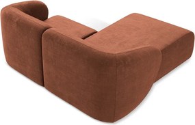 Ženilková rohová pohovka v terakotovej farbe (ľavý roh/s leňoškou) Lani – Makamii