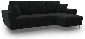 Čierna zamatová rozkladacia/s úložným priestorom rohová pohovka Kyoto – Cosmopolitan Design