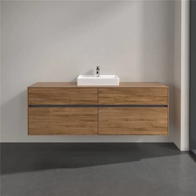 VILLEROY &amp; BOCH Collaro závesná skrinka pod umývadlo na dosku (umývadlo v strede), 4 zásuvky, s LED osvetlením, 1600 x 500 x 548 mm, Oak Kansas, C077B0RH