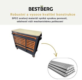 Kovový pojazdný dielenský vozík s 13 zásuvkami BestBerg BBTC-1301 / SPCC steel