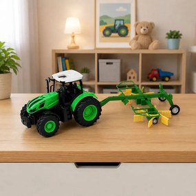 LEAN Toys Poľnohospodársky traktor s hrabacou lištou, diaľkovo ovládaný RC, so svetlami, mierka 1:24