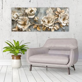 Obraz - Mramorové pozadie s kvetmi (120x50 cm)