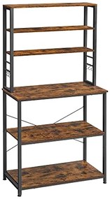 Regál do kuchyne, 6 políc, 6 háčikov, 167x80x40cm