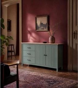 Zelená/v prírodnej farbe nízka komoda z borovicového dreva 150x80 cm Miranda – Marckeric