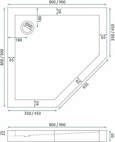 Päťuholníkový sprchovací kút REA DIAMOND 90x90 cm, zlatý/transparent + vanička Diamond biela