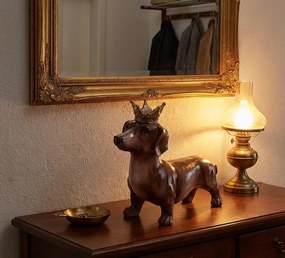 Hnedá dekorácia jazvečík s korunkou Dachshund - 35*14*28 cm