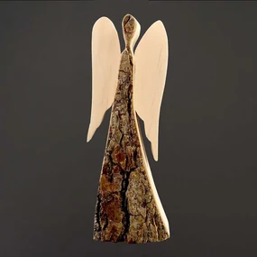 AMADEA Drevený anjel s kôrou, masívne drevo, 18 cm