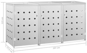 Prístrešok na trojitý odpadkový kôš nehrdzavejúca oceľ 240 l