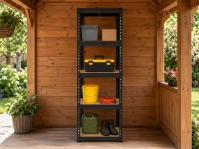Regál 183x40x40 cm lakovaný 5-policový, nosnosť 875 kg, RIVET - čierny