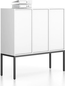 Kancelárska skriňa FRAME, nízka, čierna podnož, 3x dvere, 1299 x 450 x 1331 mm, PUSH-lock, biela
