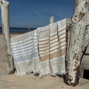 Béžová ľanová plážová osuška 85x140 cm Allure Stripe – Linen Tales