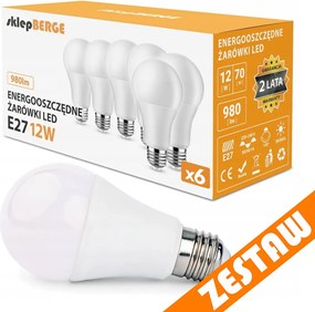 SADA 6x LED žiarovka E27 A60 12W 960lm - neutrálna biela