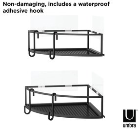 Čierne rohové samodržiace oceľové kúpeľňové poličky 2 ks Cubiko – Umbra