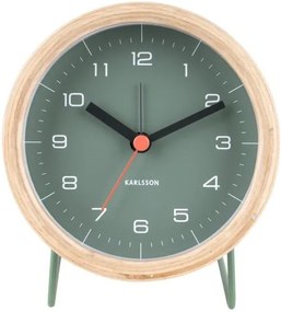KARLSSON Zelený drevený budík Innate 10,5 × 6 × 12 cm