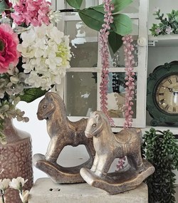 Zlatá antik cementová dekorácia hojdací koník Horse Gold - 14*5*15 cm
