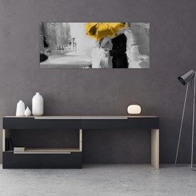 Obraz - Zamilovaný pár pod dáždnikom, žltý (120x50 cm)