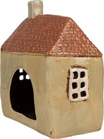 Hnedý keramický svietnik na čajovú sviečku domček Amster Village - 17*10*19 cm
