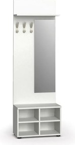 Vešiaková stena s botníkom a zrkadlom HORIZONT, 3 háčiky, polica, biela