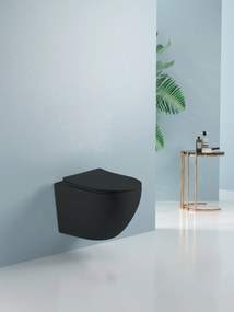 Cerano Cesso, závesná WC misa Vortex + UF sedátko - čierna matná - 49x36 cm, CER-CER-476684