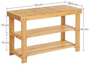 Lavica na topánky, bambus, farba-prírodné drevo, 45x70x28cm