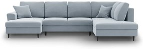 Svetlomodrá zamatová rozkladacia/s úložným priestorom rohová pohovka (pravý roh/do "U") Kyoto – Cosmopolitan Design