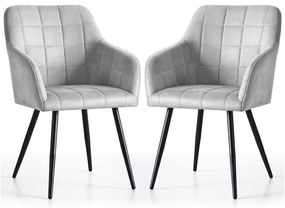 Sada dvoch jedálenských stoličiek LUXANO zamatové, sivé / čierne nohy (2 ks)