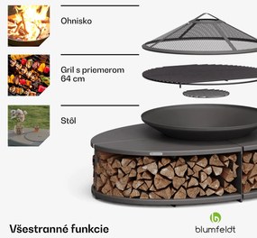 Blumfeldt Firebowl Ebeko 3 v 1, možno použiť ako gril alebo stôl, grilovací rošt + ochrana proti iskrám