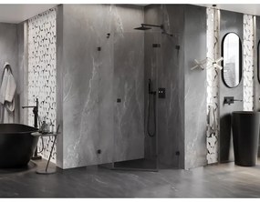 Mexen Lunar, výklopný päťuholníkový sprchový kút pravý 100 x 100 cm, 8mm číre sklo, čierny profil, 831-100P-100L-70-00-P