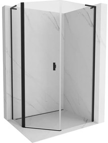 Mexen Mist L, päťuholníkový sprchový kút s krídlovými dverami, 80 x 100 cm, 8mm číre sklo, čierny profil, 8A8L-080-100-70-00