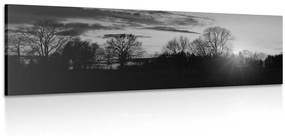 Obraz nádherný západ slnka v čiernobielom prevedení - 120x40