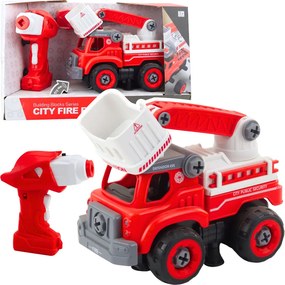 LEAN Toys Hasičské auto s otočným ramenom na diaľkové ovládanie skrutkovač 2v1