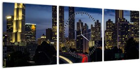 Obraz nočného mesta (s hodinami) (90x30 cm)