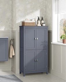 Kúpeľňová skrinka, úložná skrinka so 4 dverami, sivá farba