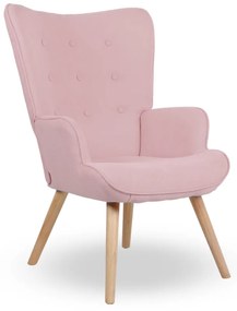 Kreslo ušiak CORDU + taburet — masív, látka, prírodná / ružová