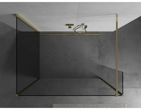 Mexen Kioto, 3-stenová sprchová zástena Walk-In Walk-in 100 x 80 x 30 cm, 8mm číre sklo, zlatý lesklý profil,800-100-080-221-50-00-030