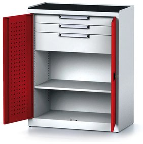 Alfa 3 Dielenská skriňa MECHANIC, 1170x920x500 mm, 2 police, 2 zásuvky, červené dvere